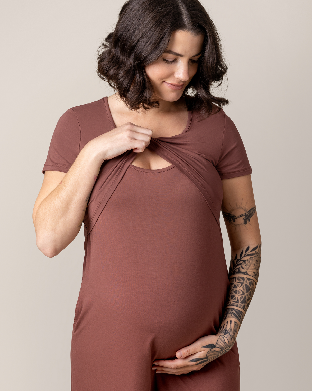 Eleanora Bamboo Maternity & Nursing Dress | Redwood - HoneyBug