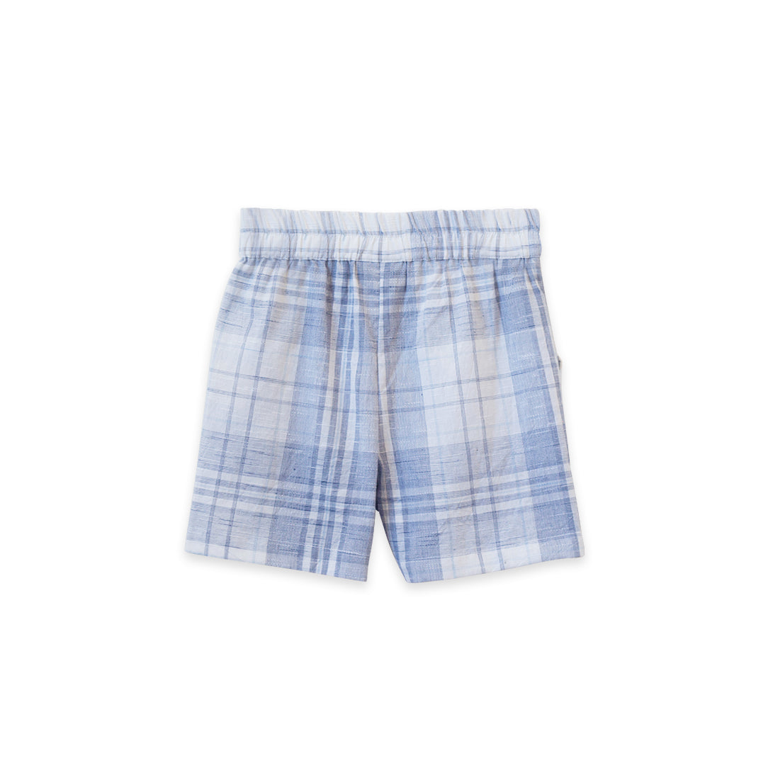 Everyday Shorts - Blue Slub Check - HoneyBug