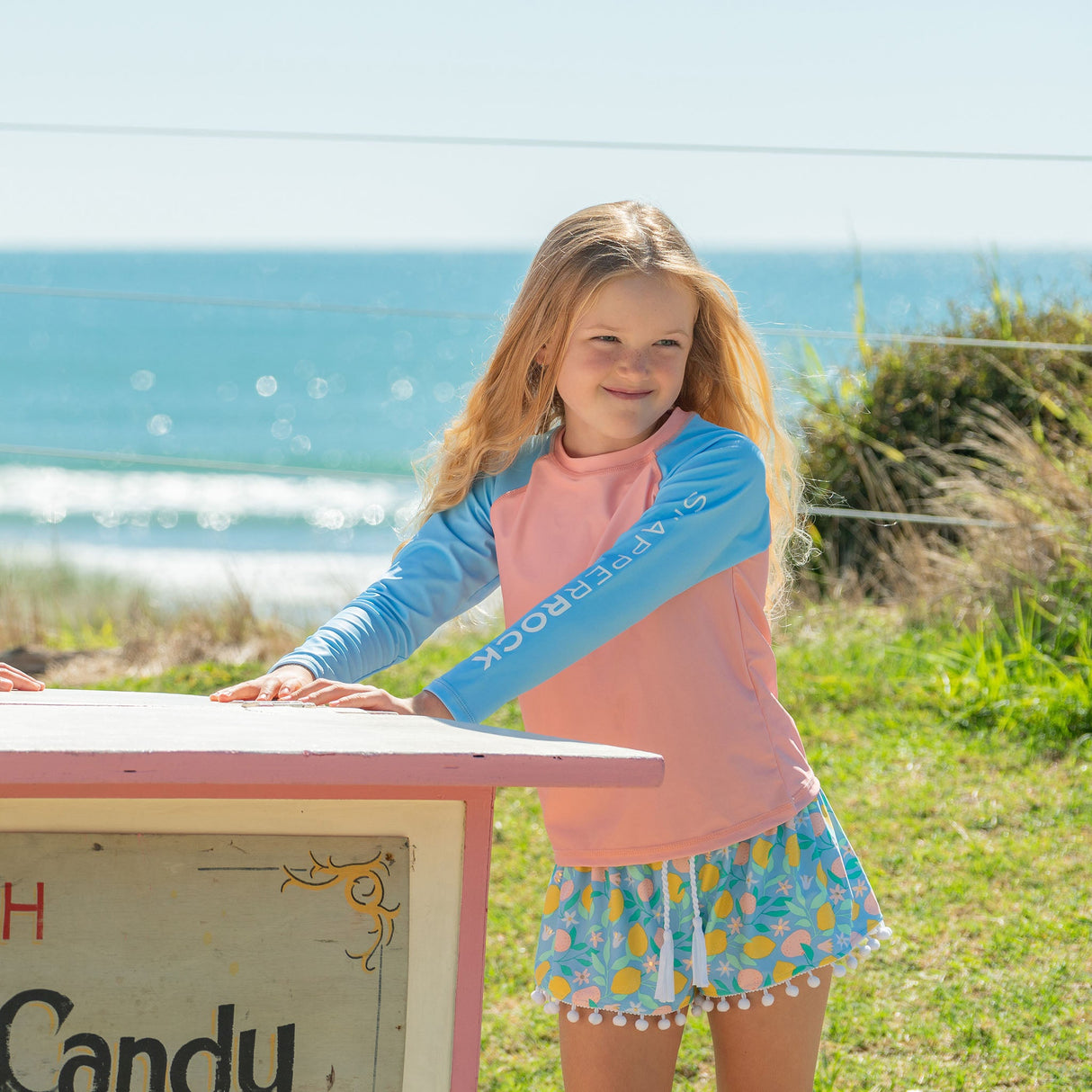 Peach Colorblock LS Rash Top - HoneyBug