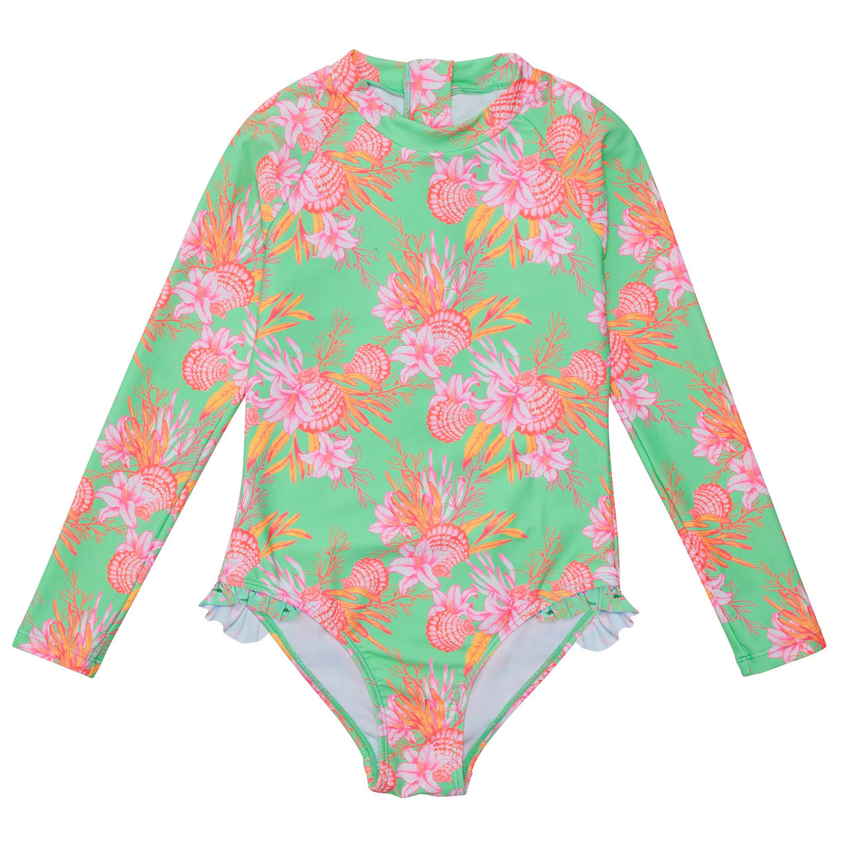 Coastal Shells Sustainable Leg Frill Surf Suit - HoneyBug