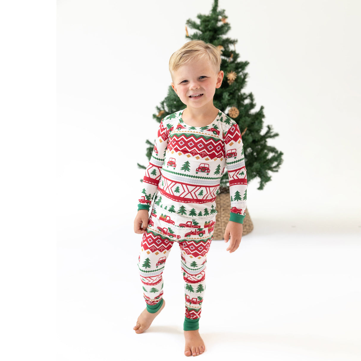 Long Sleeve Loungewear Set - Red Truck Fair Isle - HoneyBug