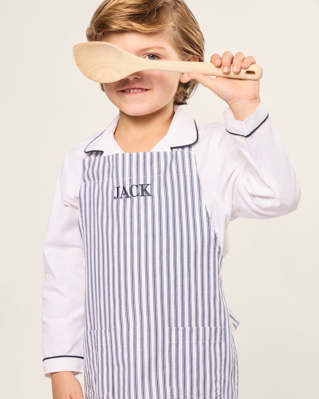Kid's Apron in Navy French Ticking - HoneyBug