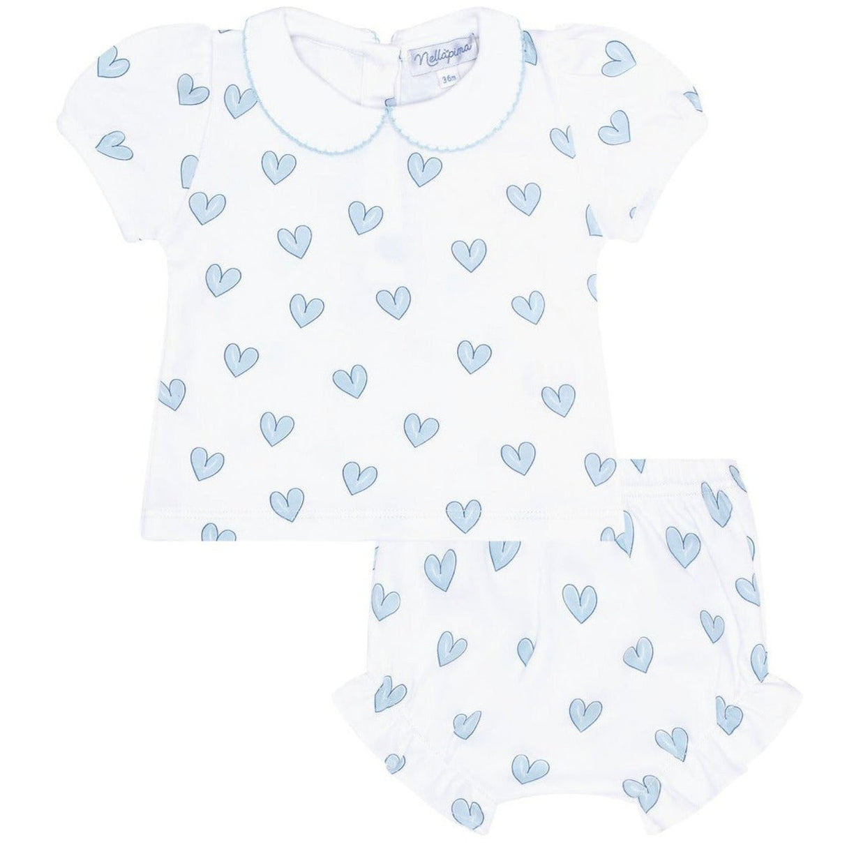 Blue Heart Print Diaper Cover Set - HoneyBug