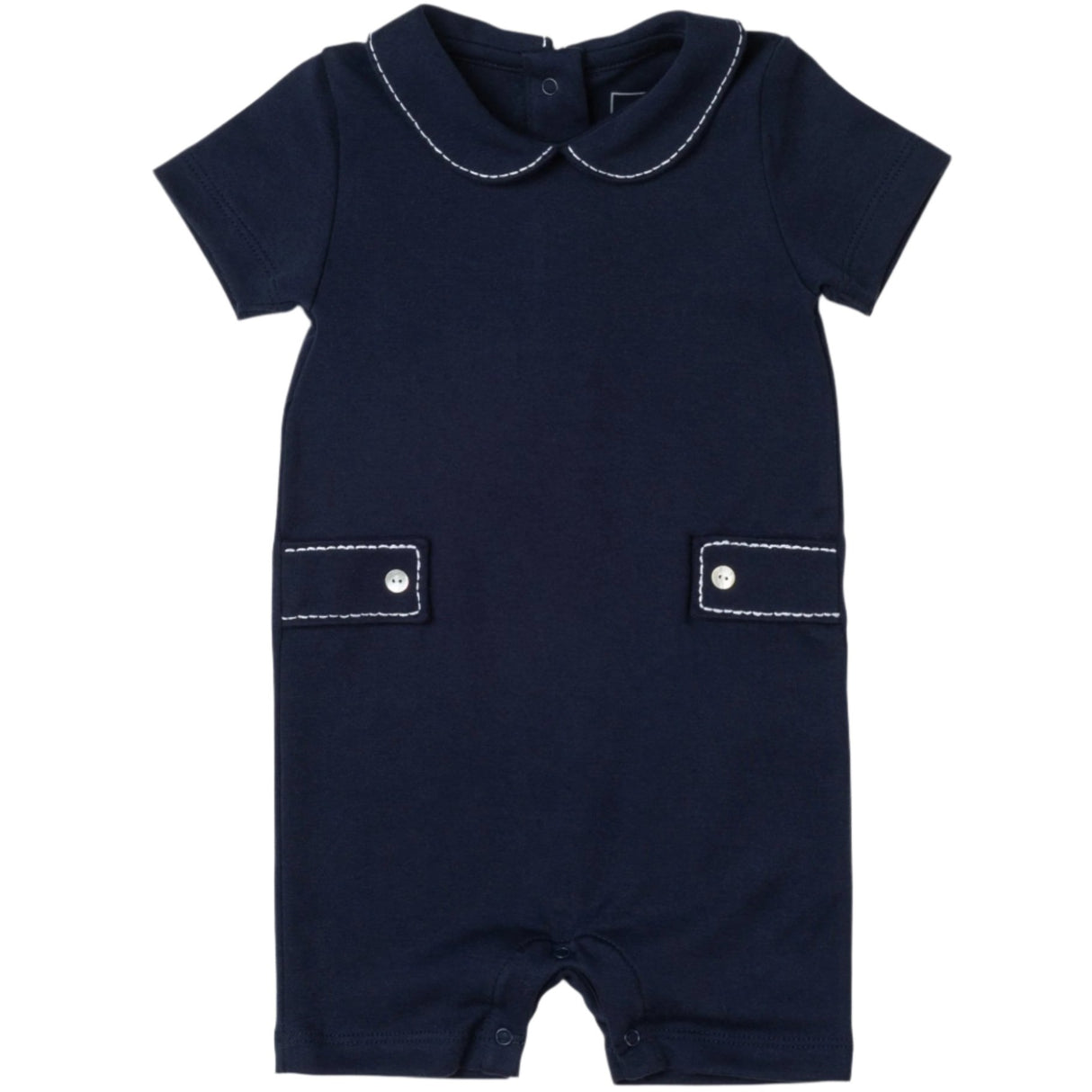 Henry Boys' Pima Cotton Shortall - Navy with White Stitch - HoneyBug