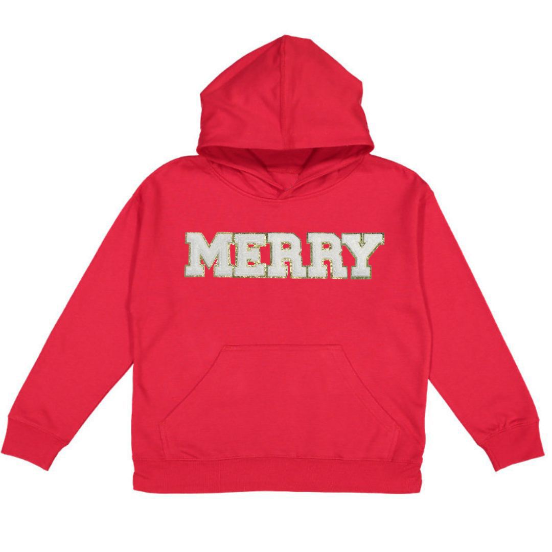 Merry Patch Christmas Youth Hoodie - Red - HoneyBug