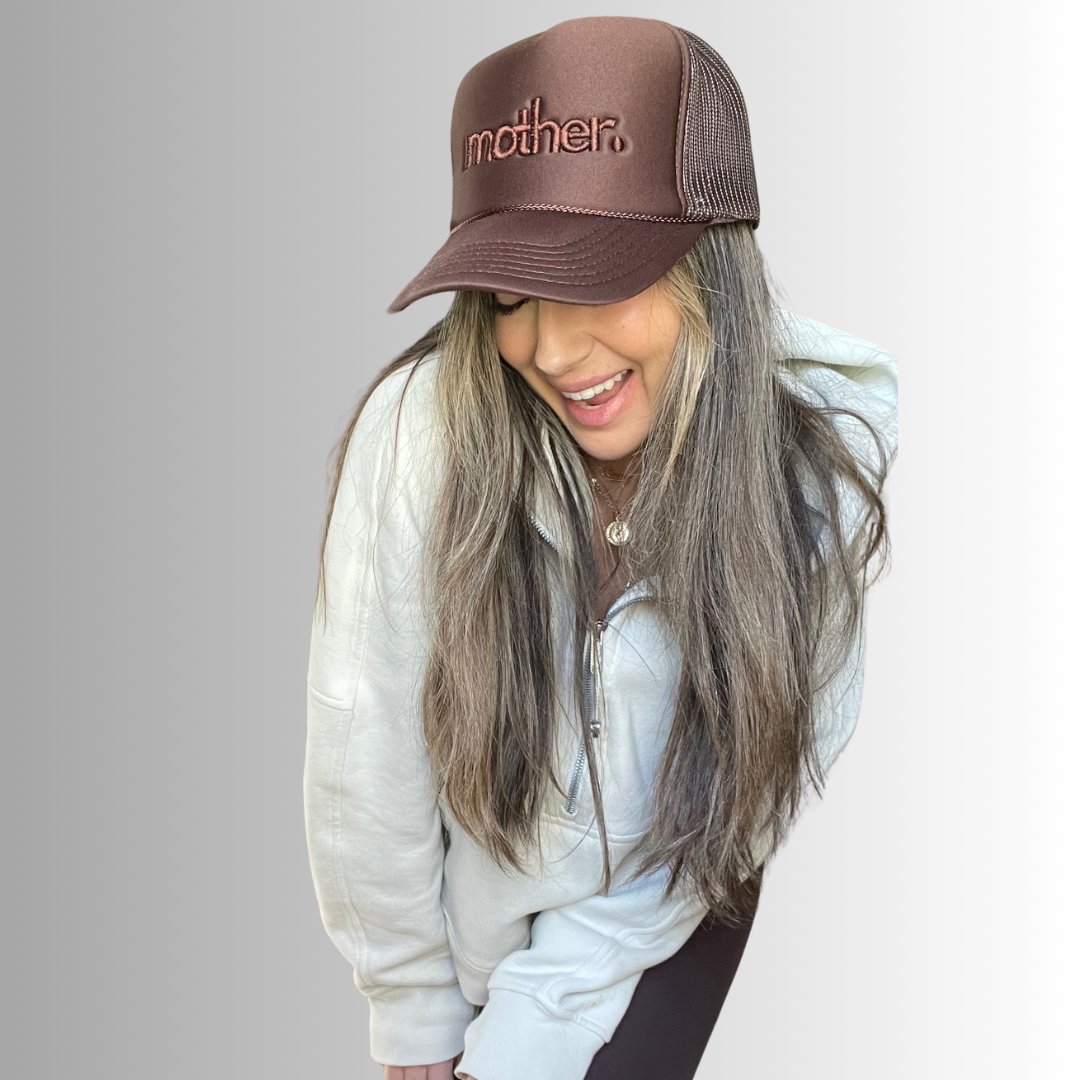 "mother." Embroidered Trucker Hat - Mocha - HoneyBug