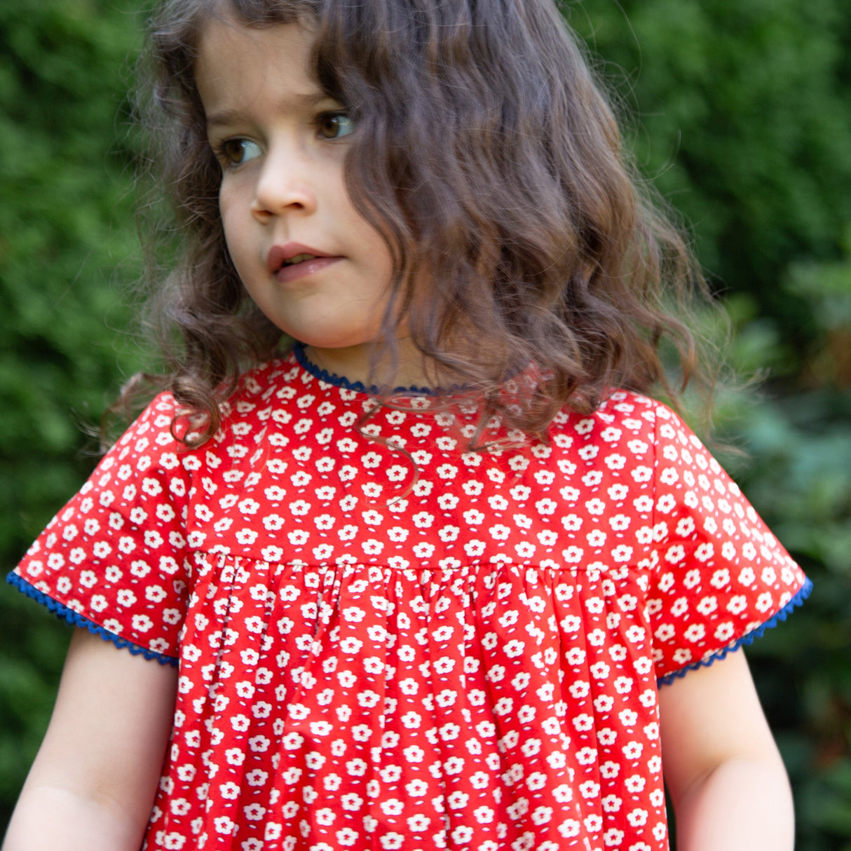 Toddler Amy Dress with Lace Trim | Flowers in Brilliant Red - HoneyBug