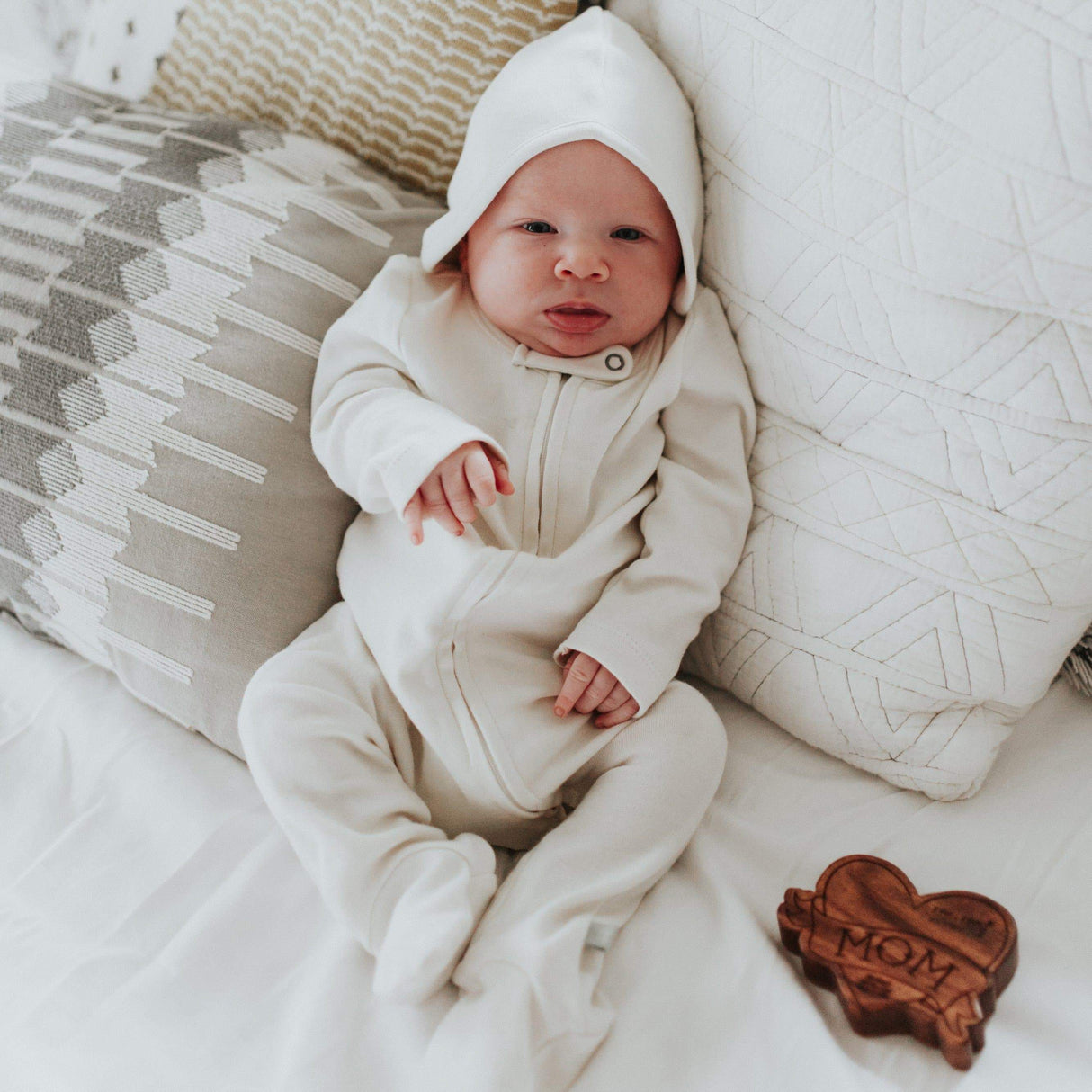 2 pc. zipper footie set | ivory & heather grey - HoneyBug