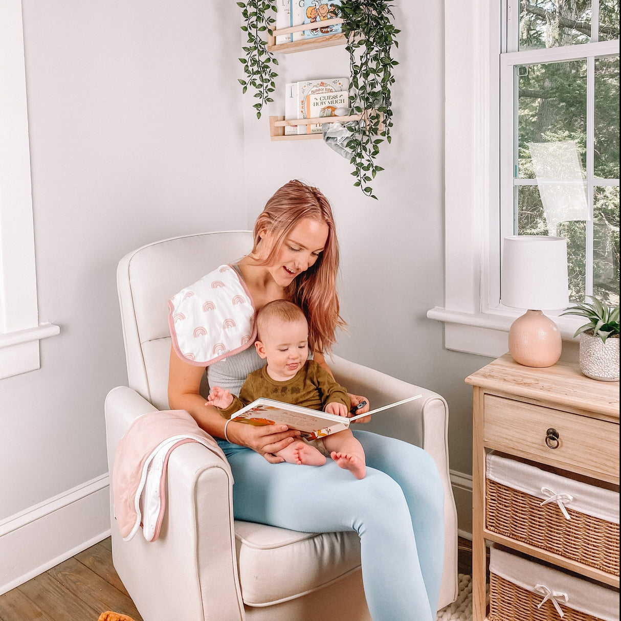 Reversible Burp Cloths - Dusty Pink Rainbow - HoneyBug