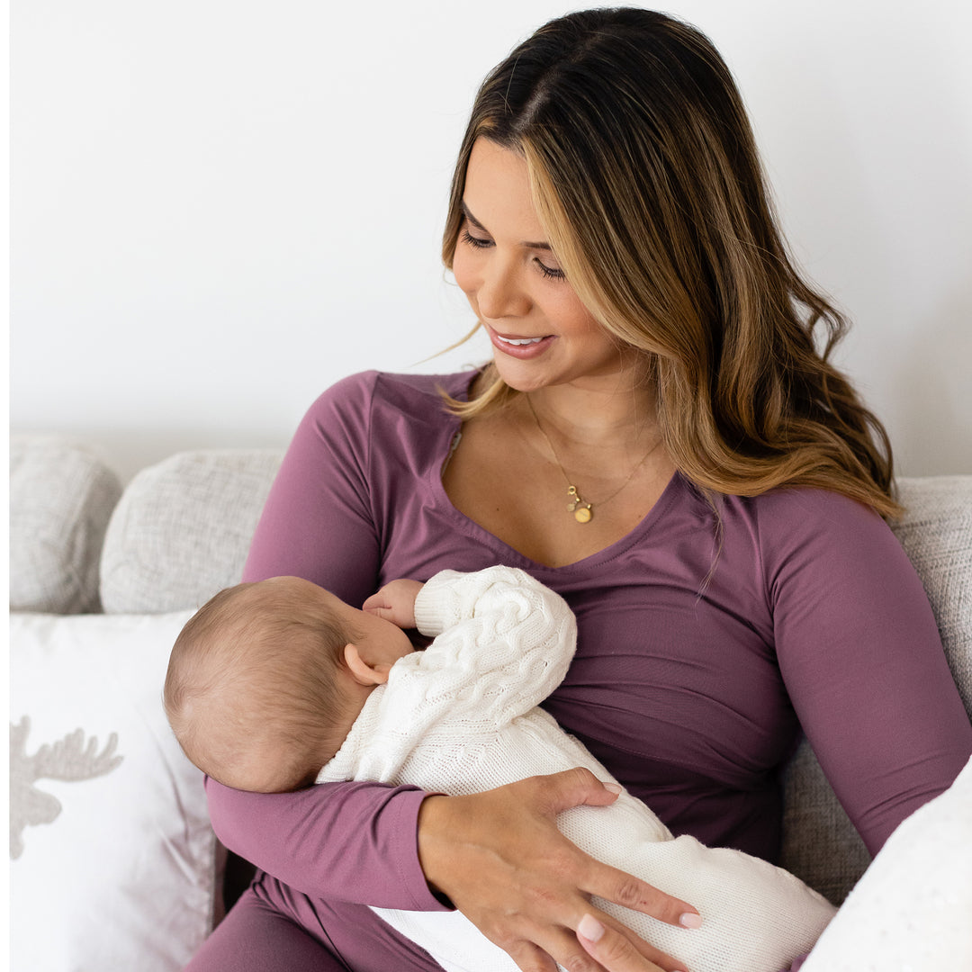 Jane Nursing Pajama Set | Burgundy Plum - HoneyBug
