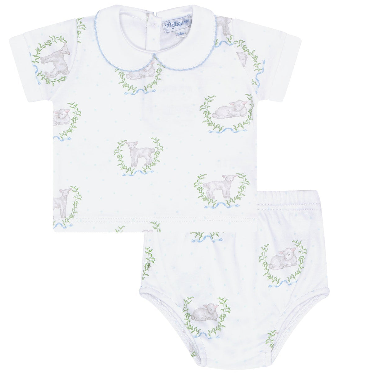 Blue Lamb Print Diaper Cover Set