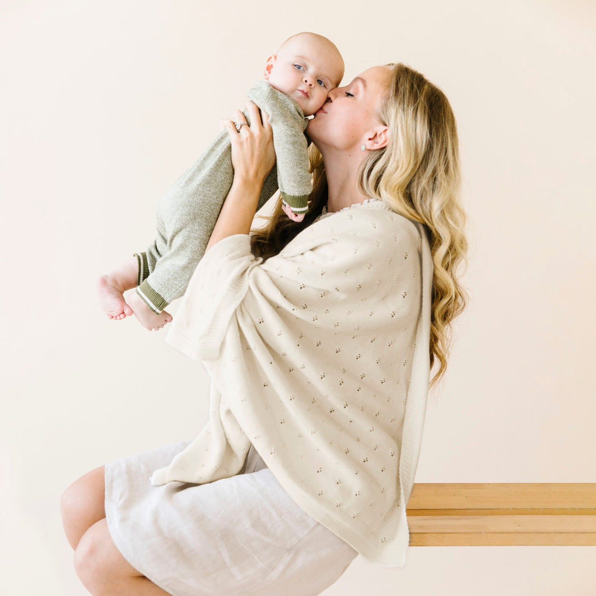 Organic Baby Blanket Knit Pointelle - Vanilla