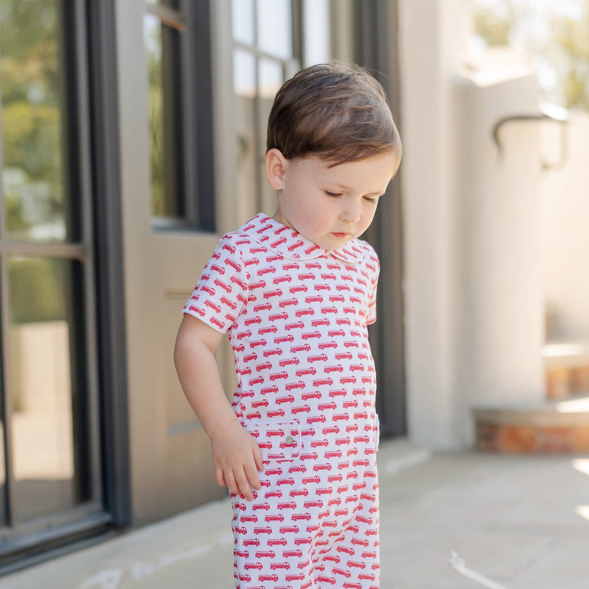 Henry Boys' Pima Cotton Shortall - Fire Truck Red - HoneyBug