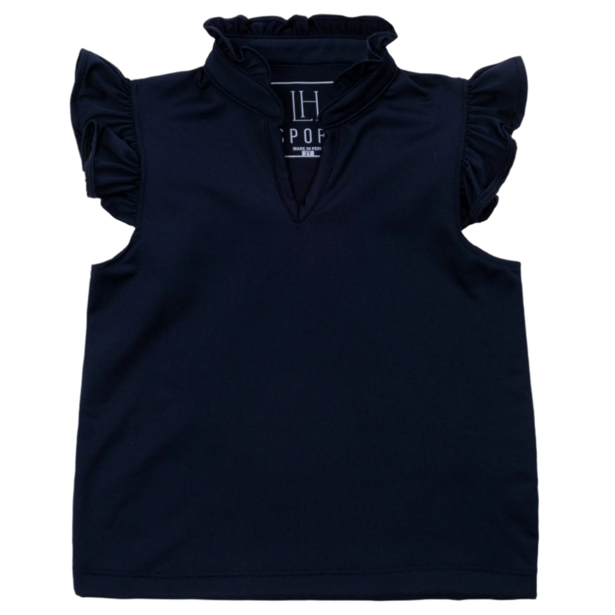 Ellie Girls' Sleeveless Ruffled Top by LH Sport - Navy - HoneyBug