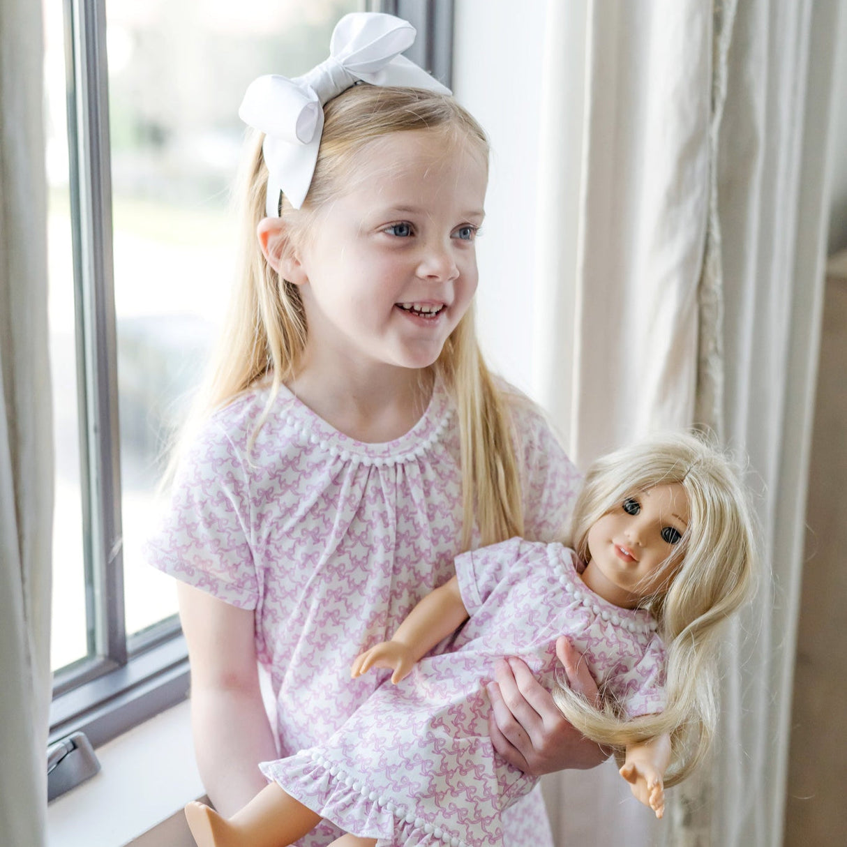 Camden Doll Dress - Pretty Pink Bows - HoneyBug