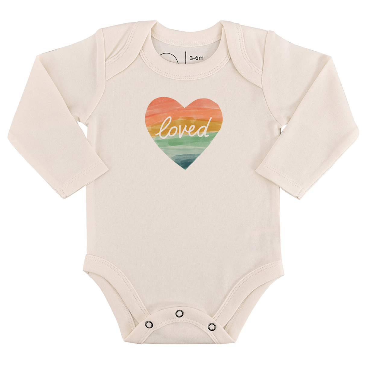 long sleeve graphic bodysuit | loved rainbow heart - HoneyBug