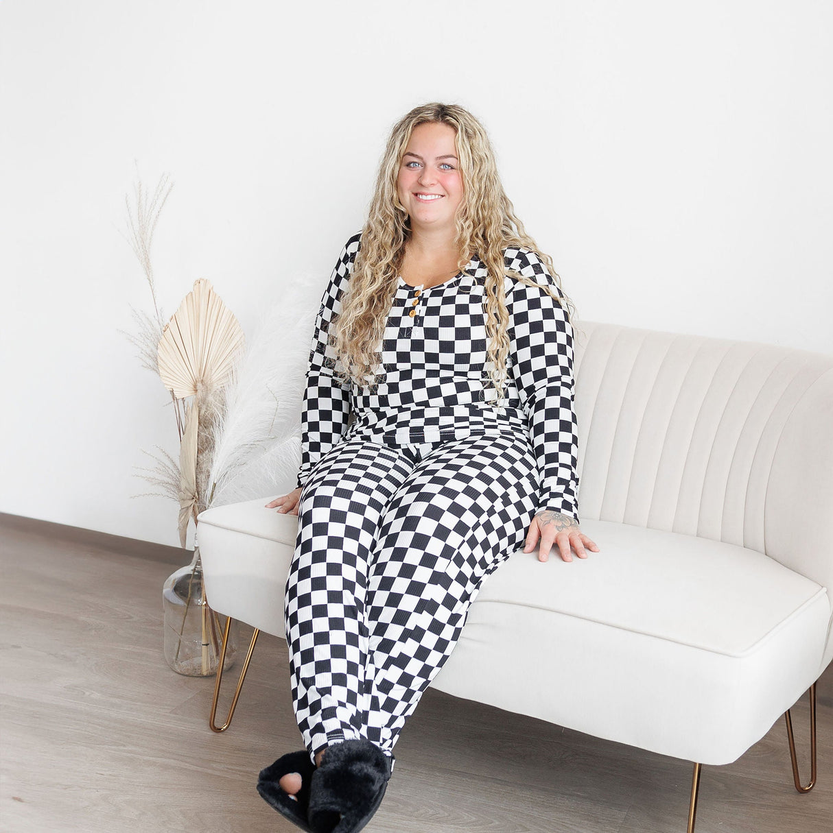 WOMEN'S PAJAMA SET- B+W Check Ribbed - HoneyBug