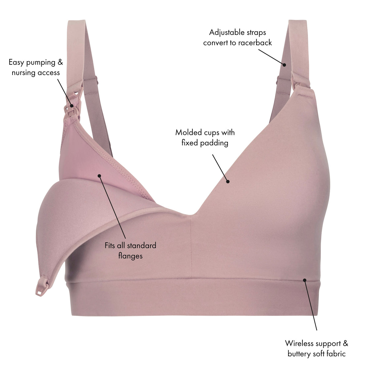 Minimalist Hands-Free Pumping & Nursing Plunge Bra | Latte - HoneyBug