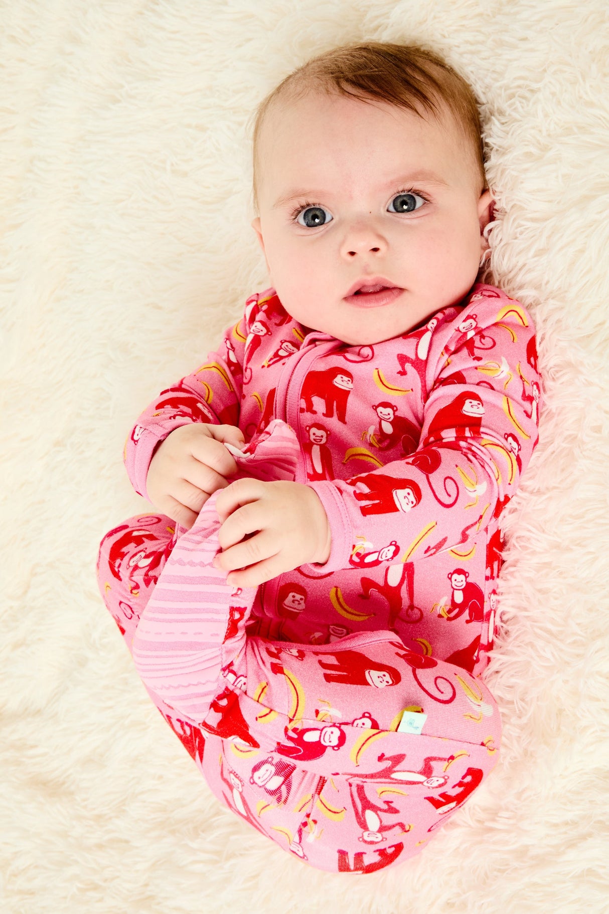 Soft & Stretchy Zipper Footie - Monkeying Around Pink - HoneyBug