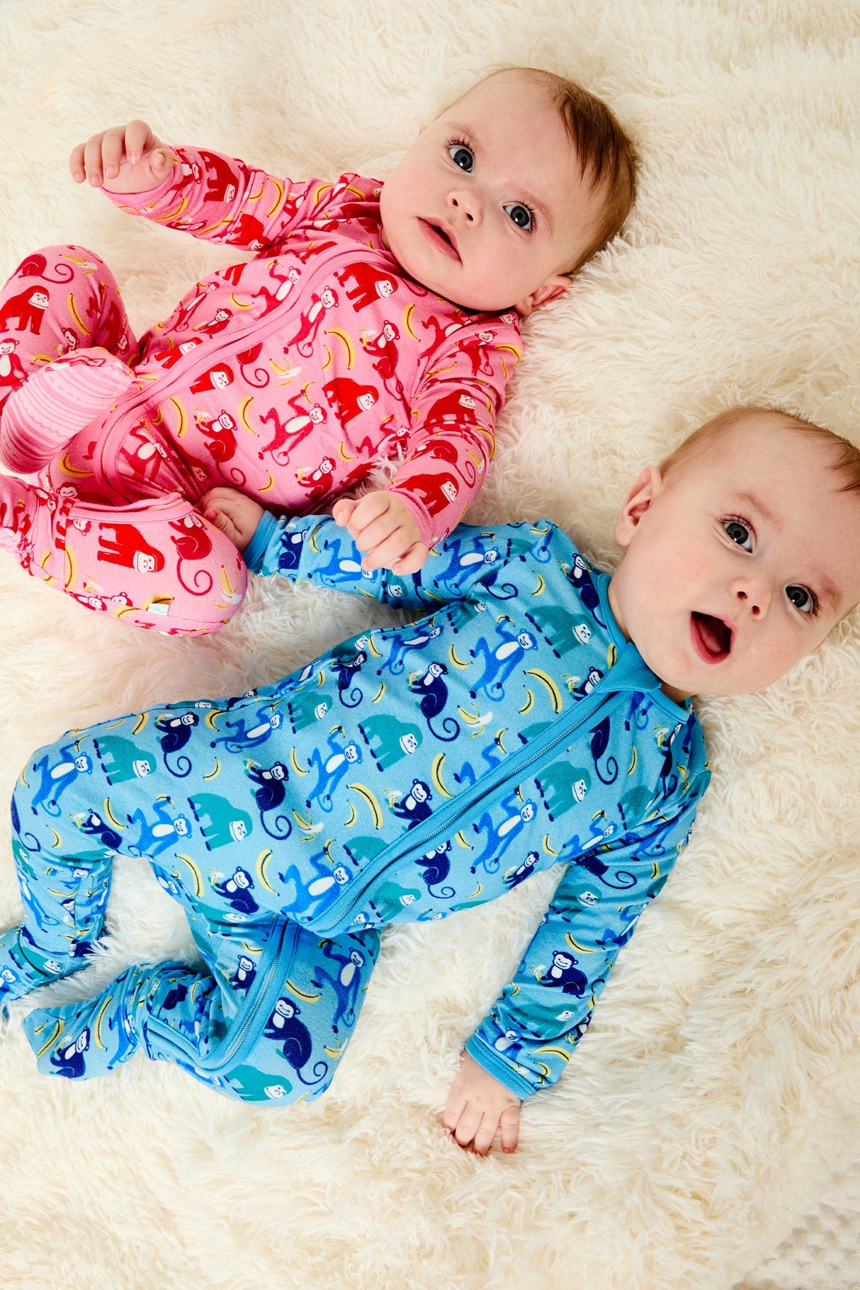 Soft & Stretchy Zipper Footie - Monkeying Around Blue - HoneyBug