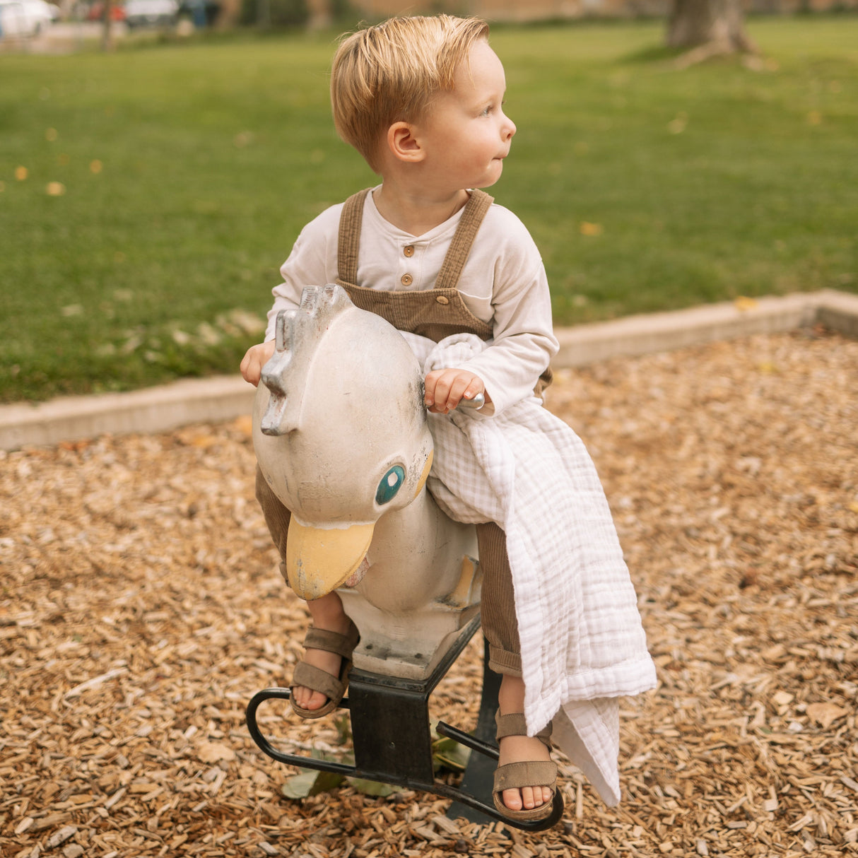 Cotton Muslin Baby Quilt - Tan Gingham - HoneyBug