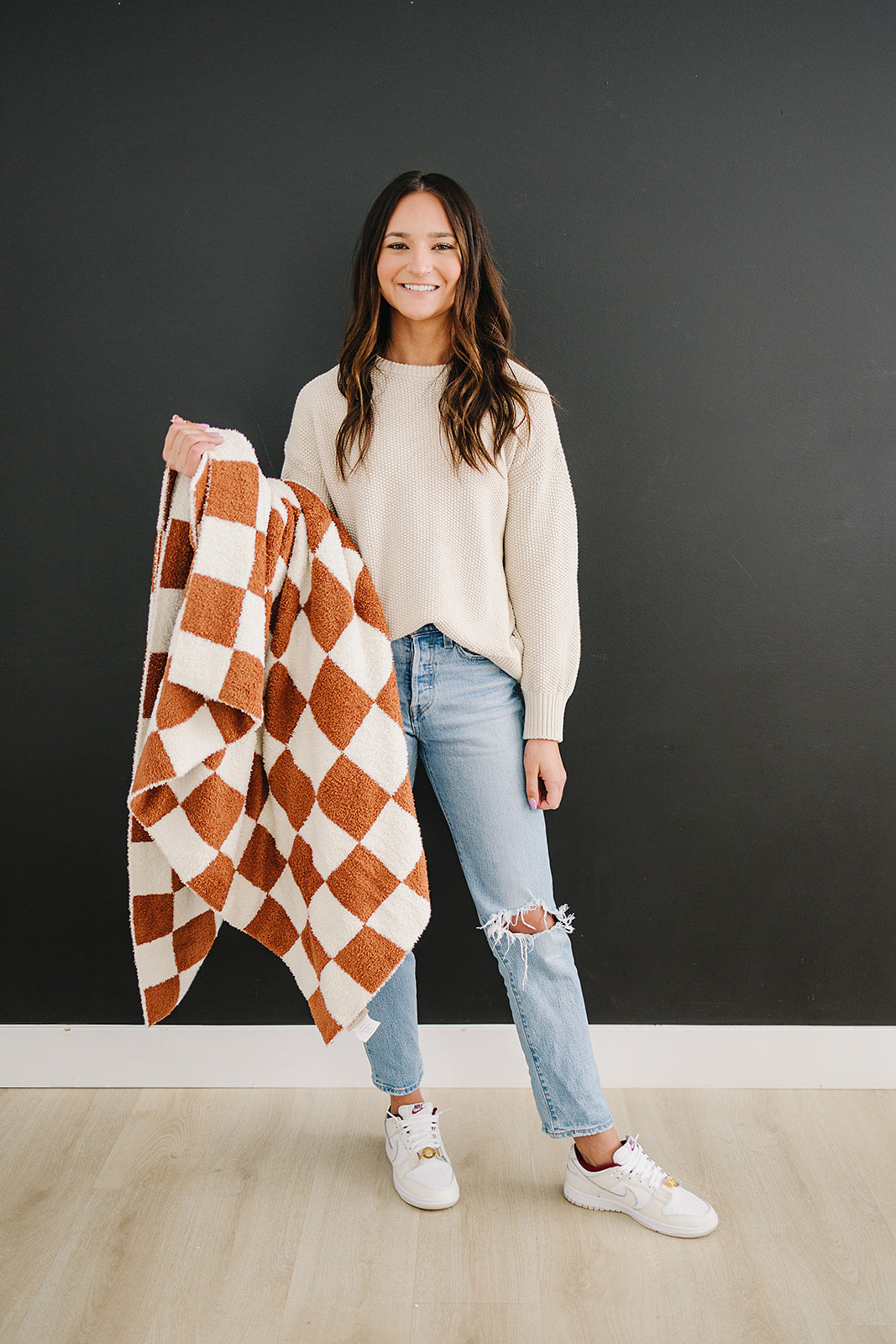 Rust Checkered Plush Blanket - HoneyBug