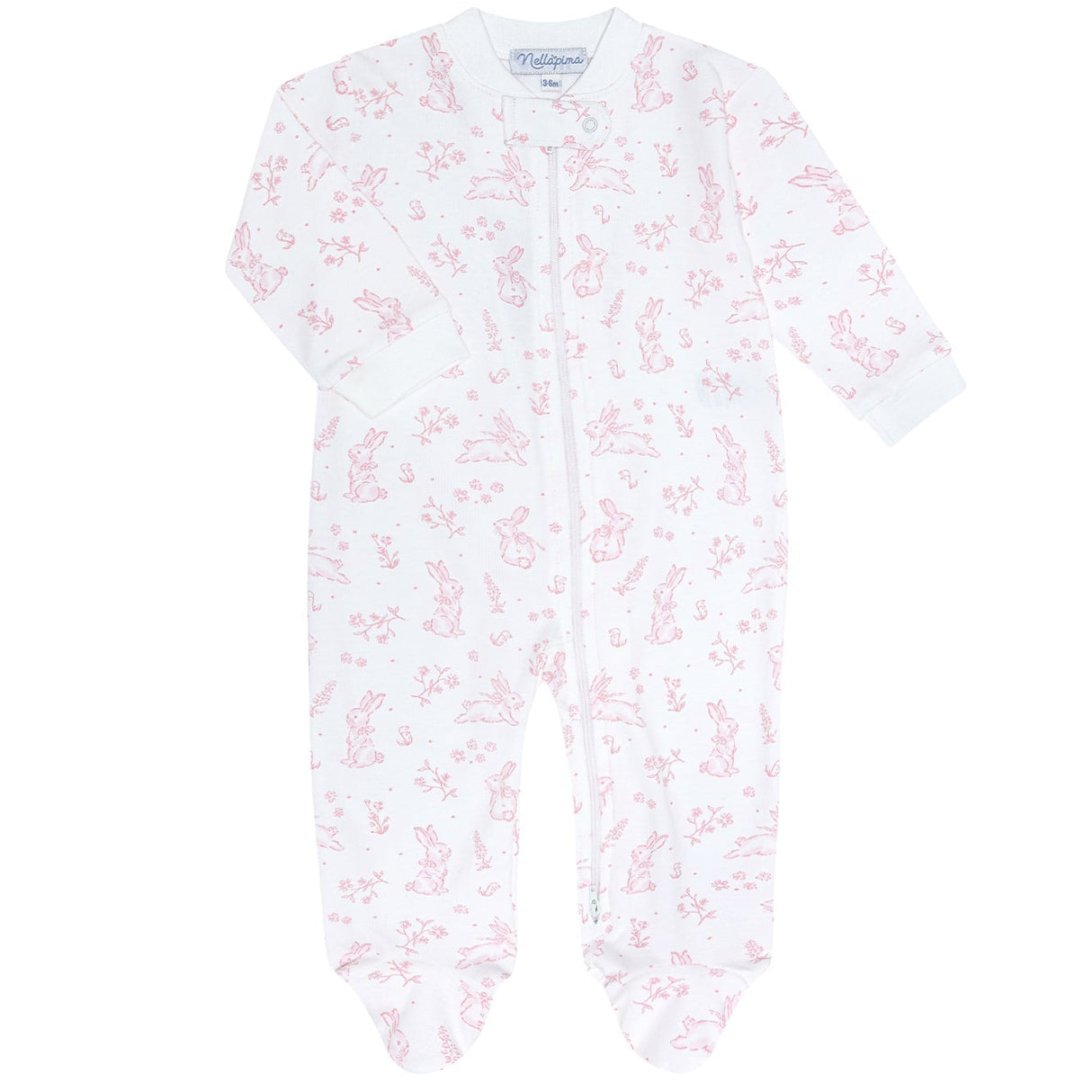 Pink Bunny Toile Zipper Footie