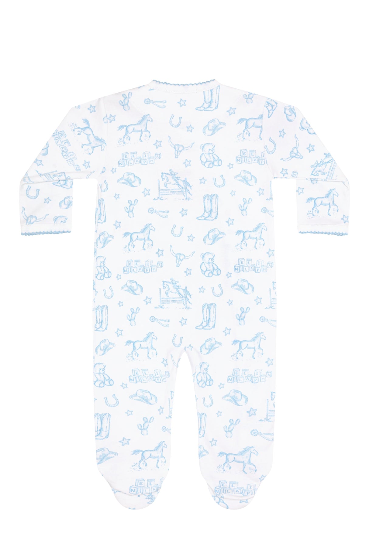 Blue Lone Star Toile Print Crossover Footie - HoneyBug