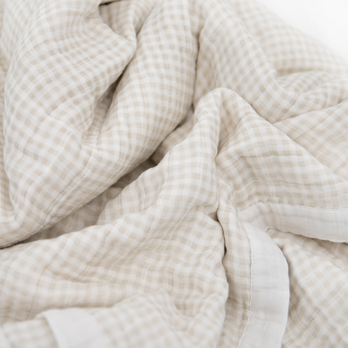 Cotton Muslin Quilted Throw - Tan Gingham - HoneyBug