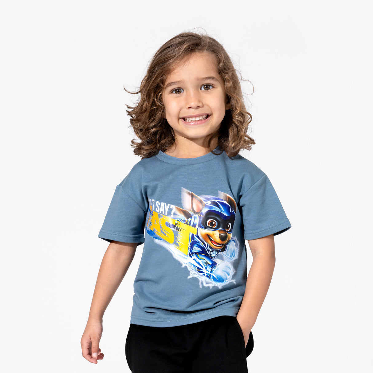 PAW Patrol: The Mighty Movie Chase Oasis Blue Bamboo Terry Kids Oversized T-Shirt - HoneyBug