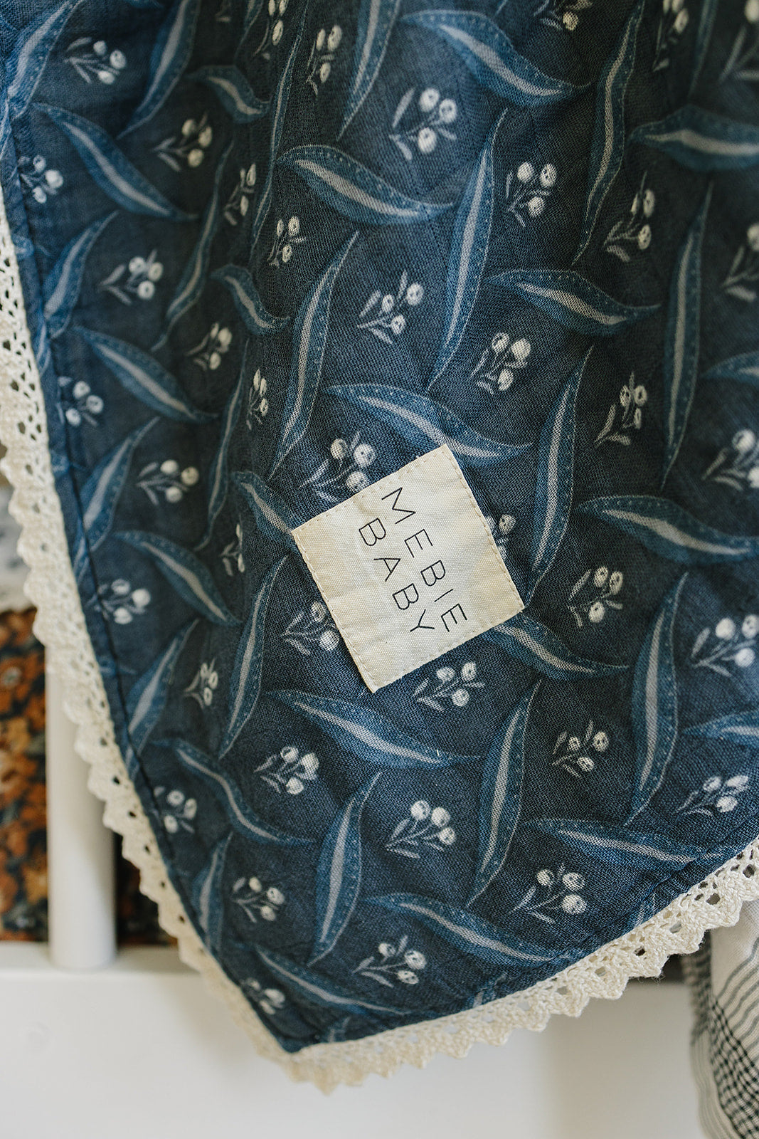 Navy Berry + Cream Berry Lace Muslin Quilt - HoneyBug