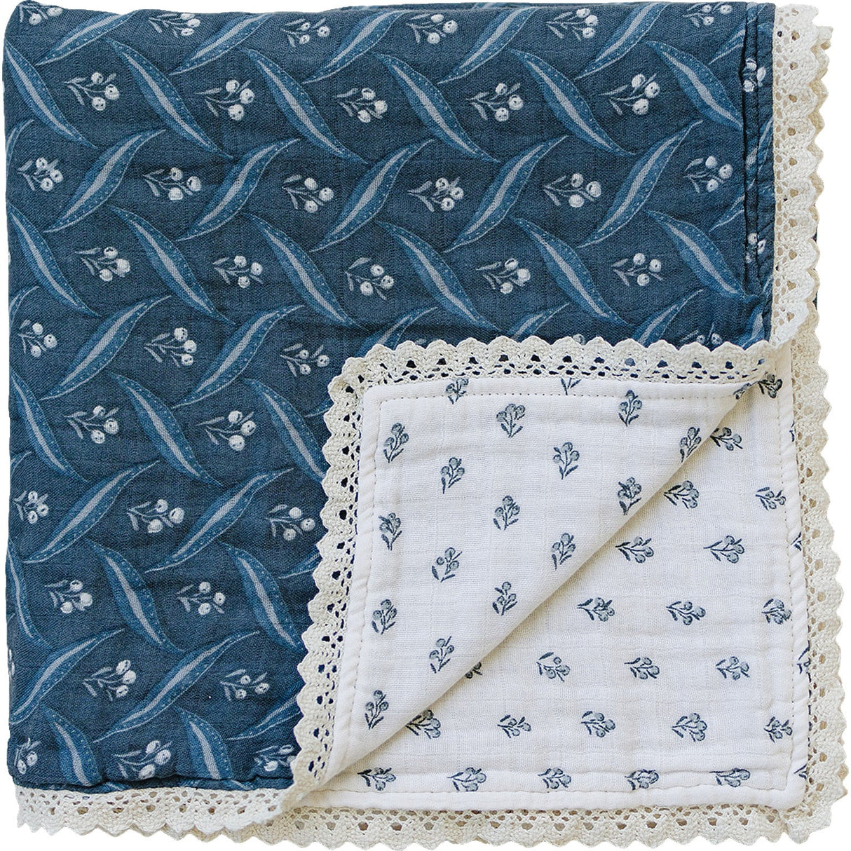Navy Berry + Cream Berry Lace Muslin Quilt - HoneyBug