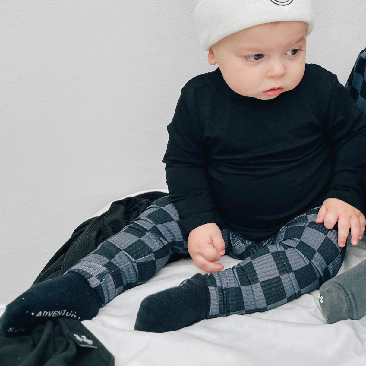 BAMBOO RIB LEGGINGS- Grey Check - HoneyBug