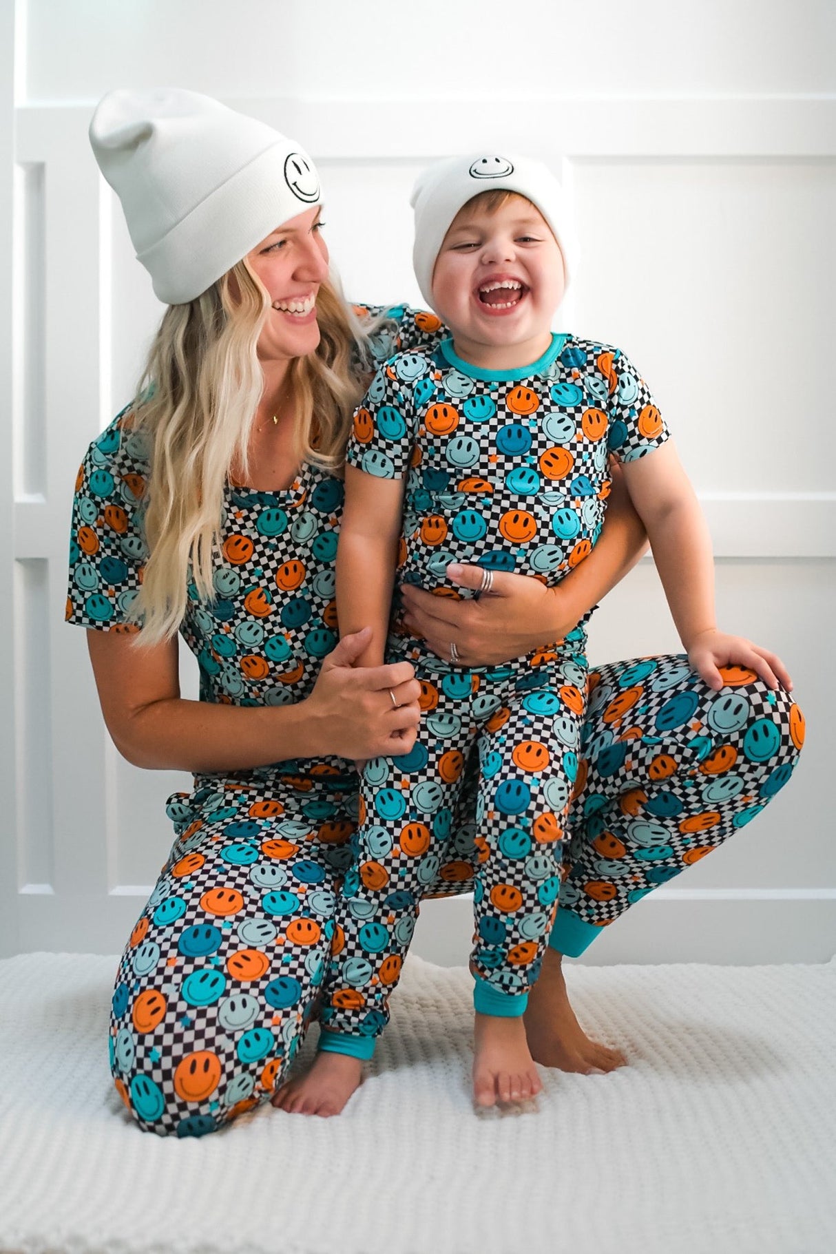 MAMA JOGGERS- Blue Smiles Check - HoneyBug