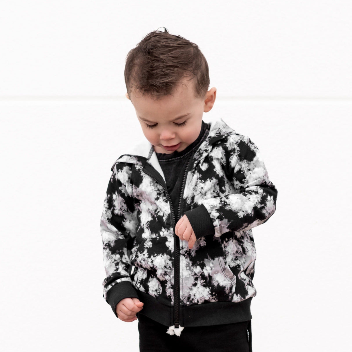 ZIP HOODIE- Black Tie Dye Bamboo French Terry - HoneyBug