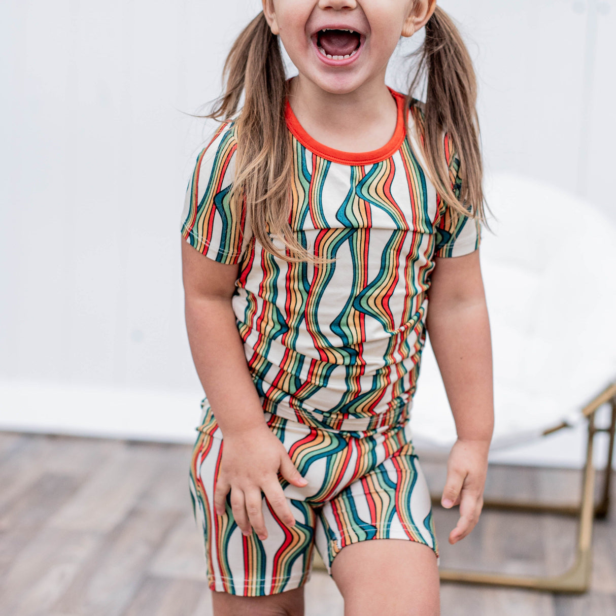 TWO PIECE SHORTIE SET- Retro Rainbow - HoneyBug