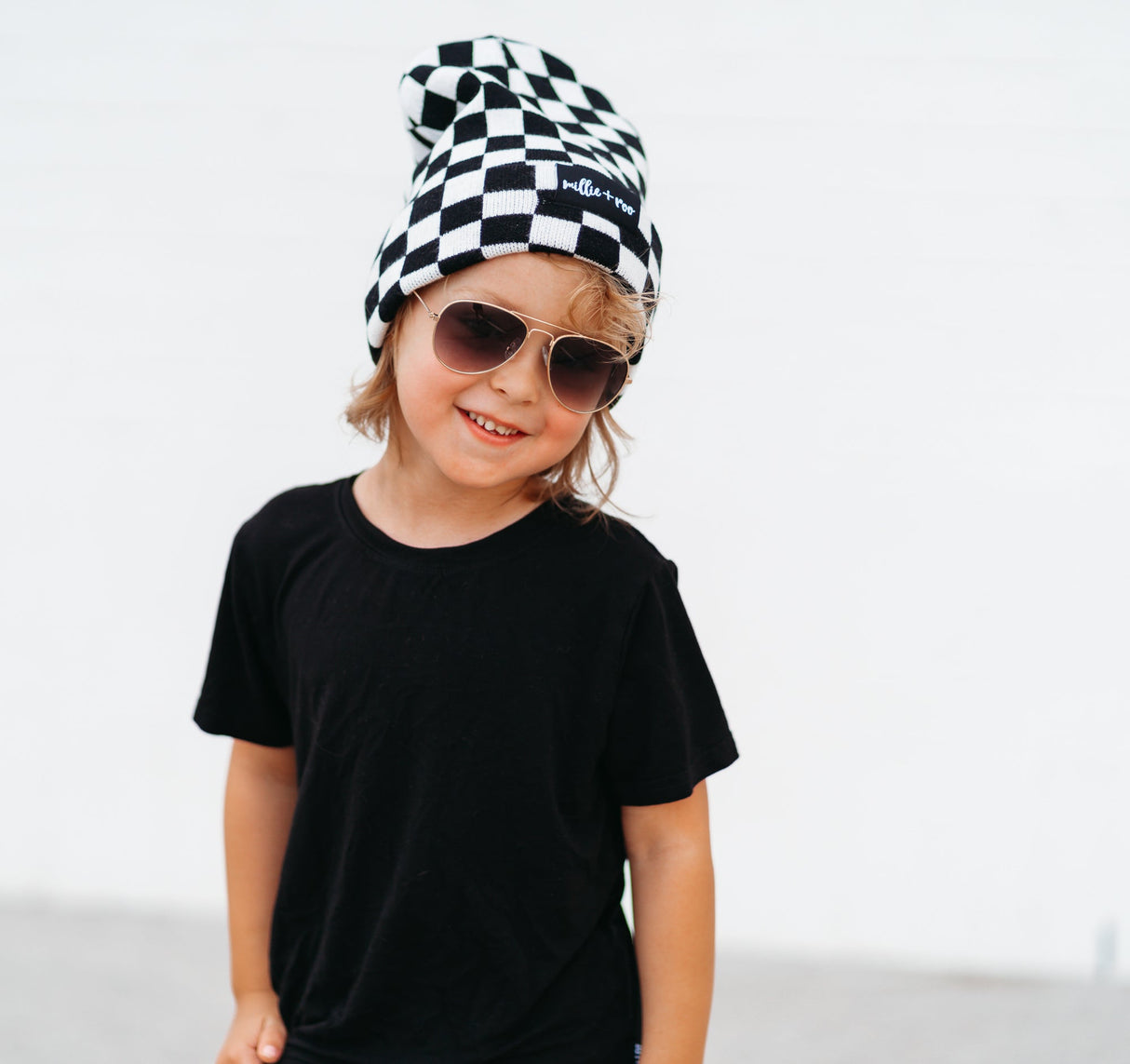 BAMBOO CUFF BEANIE- B+W Check - HoneyBug