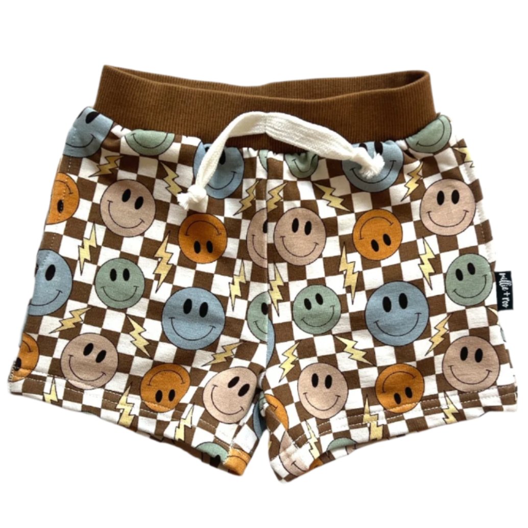 BAMBOO JOGGER SHORTS- Beige Happy Smiles - HoneyBug