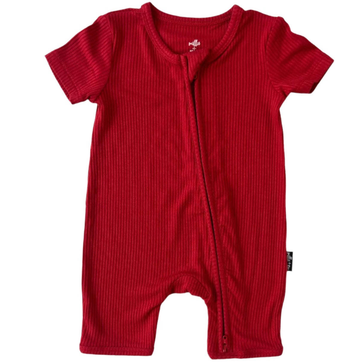SHORTIE ZIP ROMPER - Red Ribbed - HoneyBug