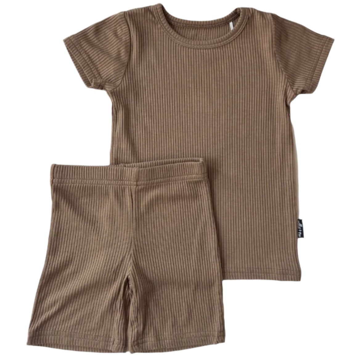TWO PIECE SHORTIE SET- Mocha Ribbed - HoneyBug