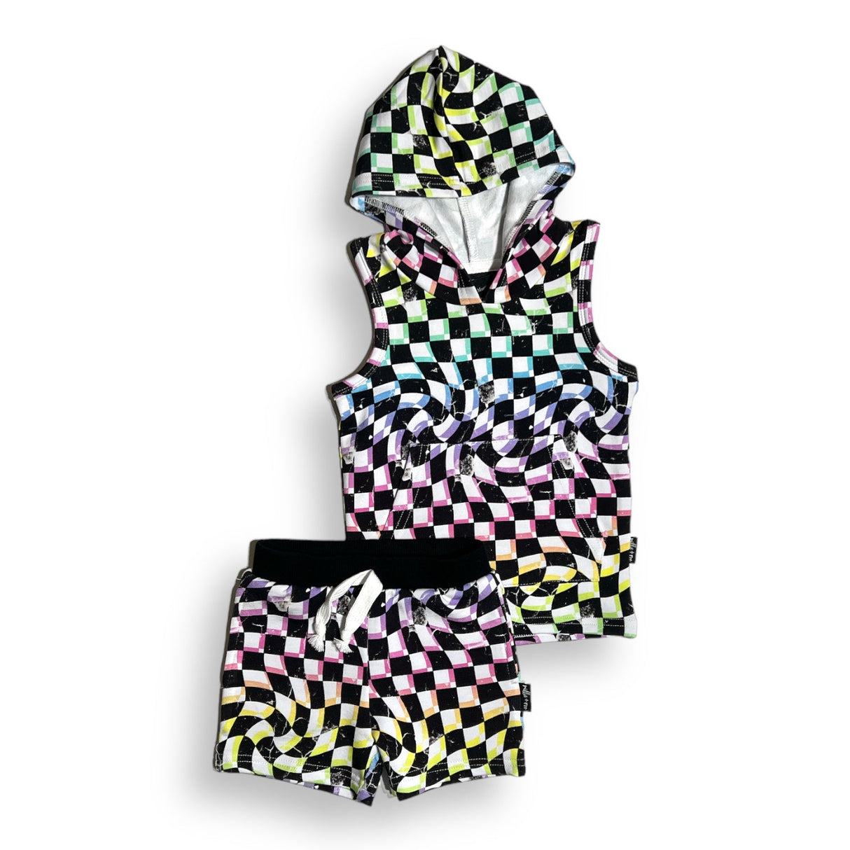 BAMBOO HOODIE TANK- Neon Dizzy Check - HoneyBug