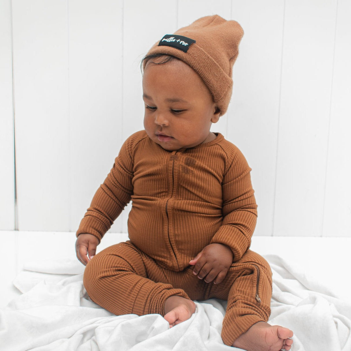 Zip Romper - Bark Ribbed - HoneyBug