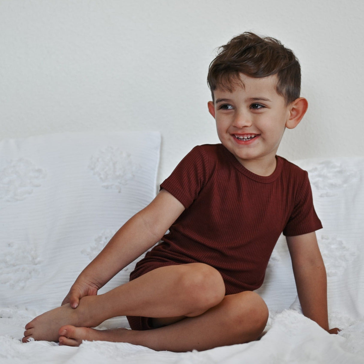 TWO PIECE SHORTIE SET- Oxblood Ribbed - HoneyBug