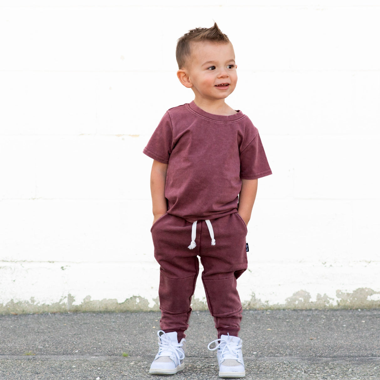JOGGERS- Oxblood Snow Wash French Terry - HoneyBug