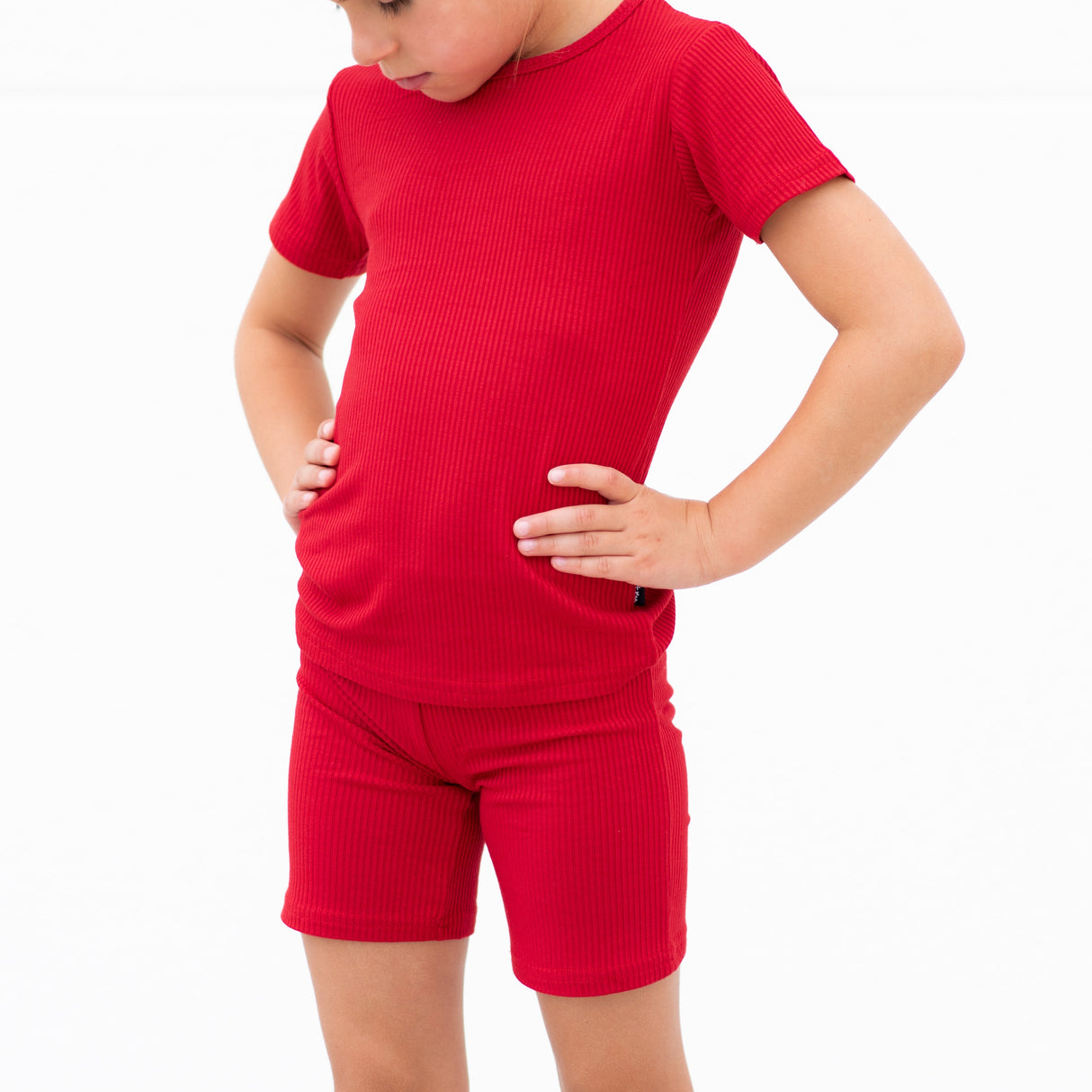 TWO PIECE SHORTIE SET- Red Ribbed - HoneyBug