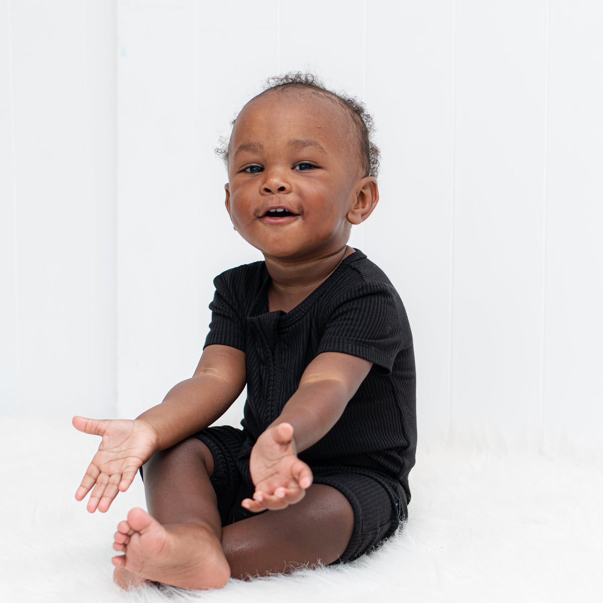 SHORTIE ZIP ROMPER - Midnight Ribbed - HoneyBug