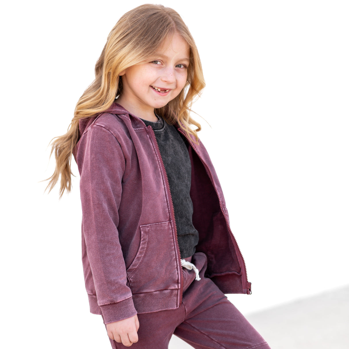 ZIP HOODIE- Oxblood Snow Wash - HoneyBug