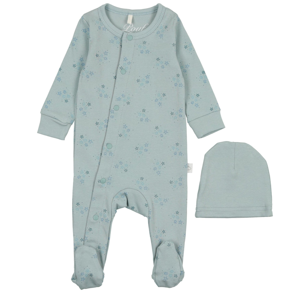 Star Print Footie- Ice Blue - HoneyBug