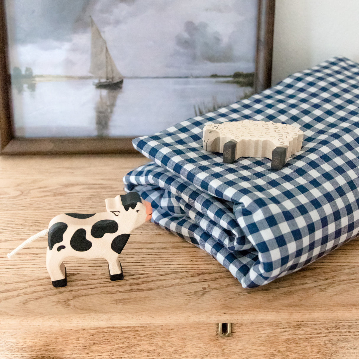 Navy Gingham Crib Quilted Blanket