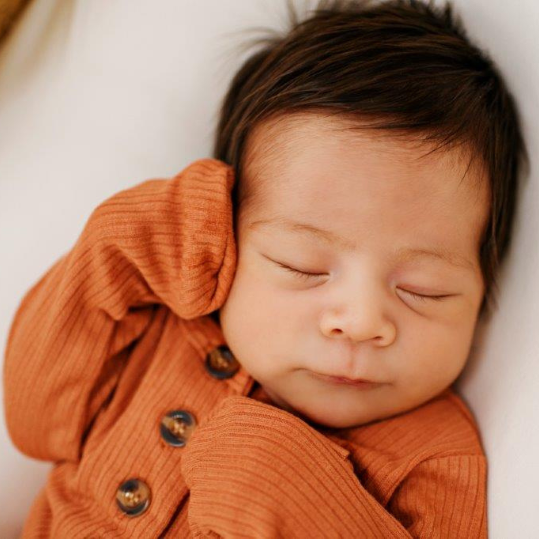 Knotted Baby Gown - Ribbed Rust - HoneyBug